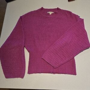 Pink Rose Pink Crew Neck Sweater with Ribbed Knit